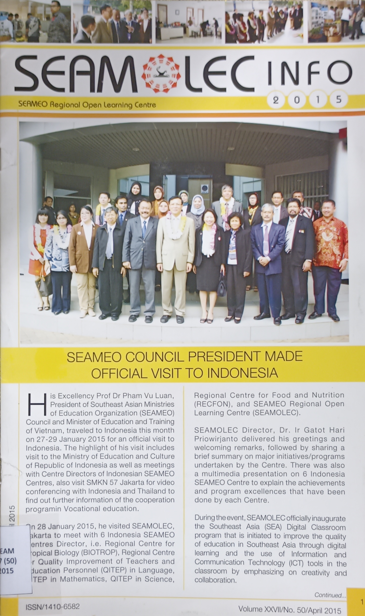 Cover image for Seamolec Info : Newsletter Vol. 27 No. 50 / Apr 2015 bibliographic