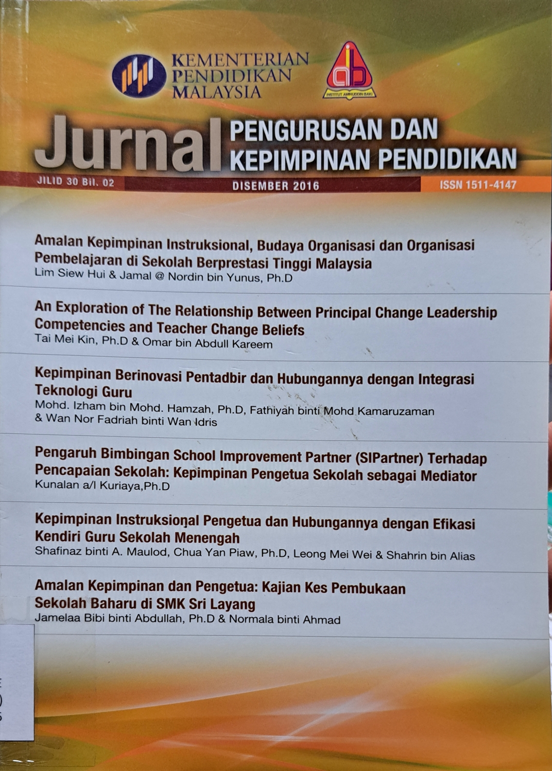 Cover image for Jurnal pengurusan Dan Kepimpinan Dan Pendidikan Jilid 30 Bil. 02 bibliographic
