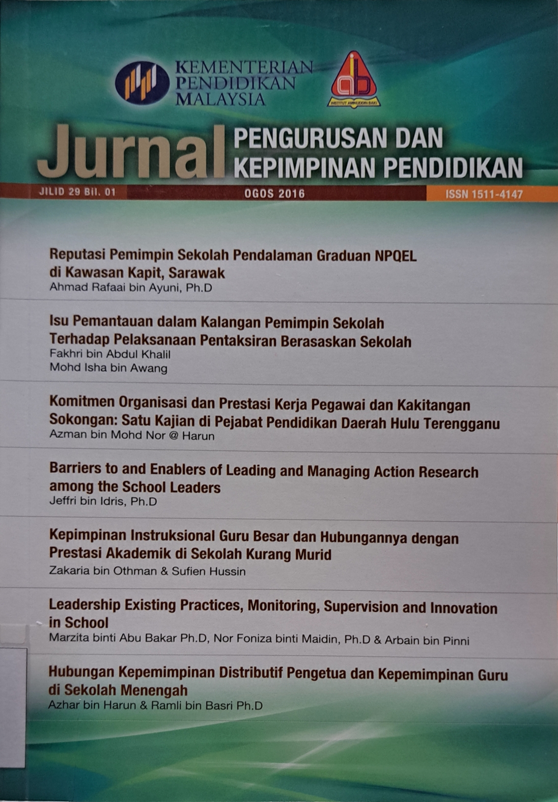 Cover image for Jurnal Pengurusan dan Kepimpinan Pendidikan Jilid 29 Bil. 01 bibliographic